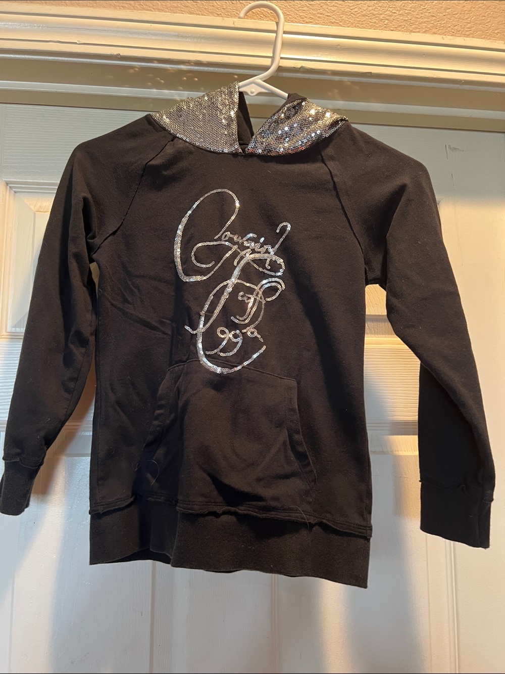Girls XL Cowgirl Tuff Black Hoodie with Silver Sequin Hoodie
